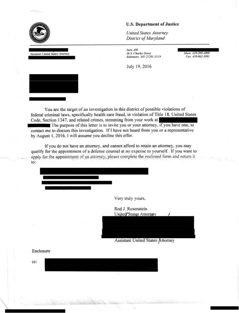 Target Letters From Federal Law Enforcement Burnham & Gorokhov