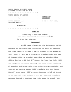 Martha Stewart indictment for false statement