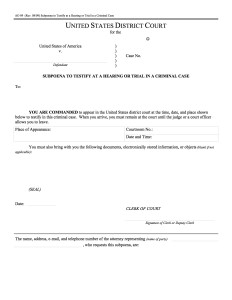 Example of a federal criminal subpoena