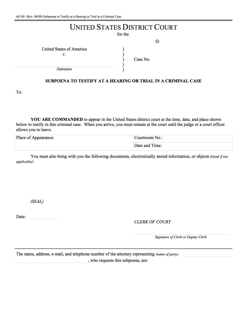 Subpoenas In Federal Criminal Cases Burnham Gorokhov